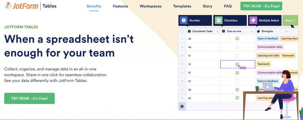 jotform tables best spreadsheet database software