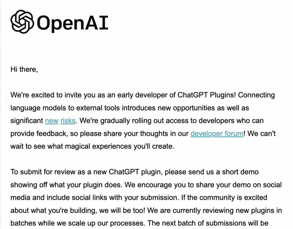 official chatgpt plugins openai access email