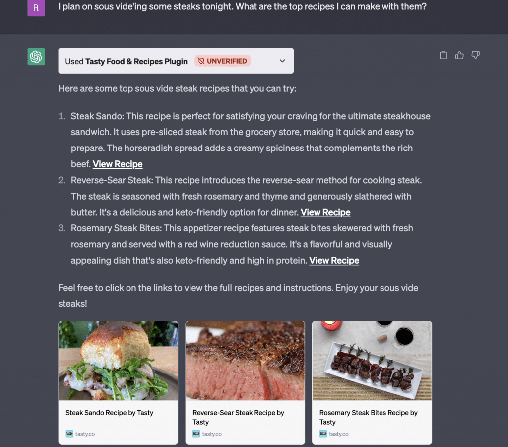 tasty unofficial chatgpt plugin for recipes