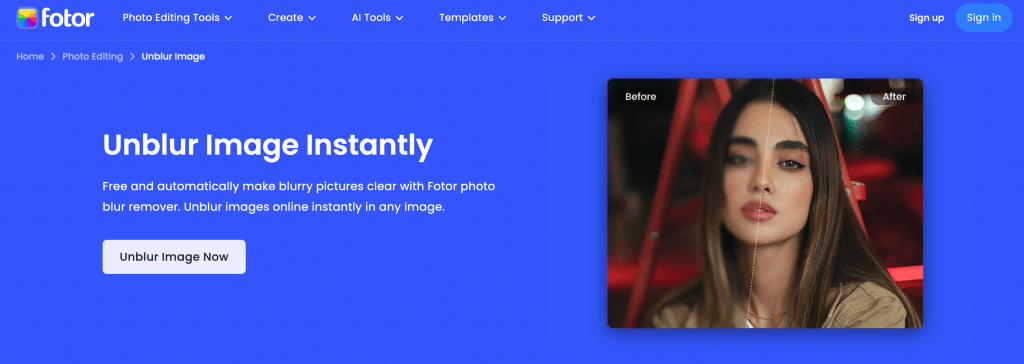 fotor best unblur an image tool