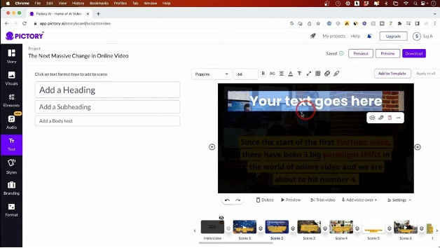 pictory ai add text to video