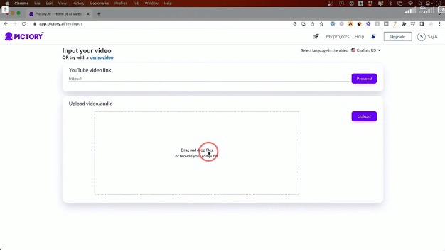 pictory ai upload a video